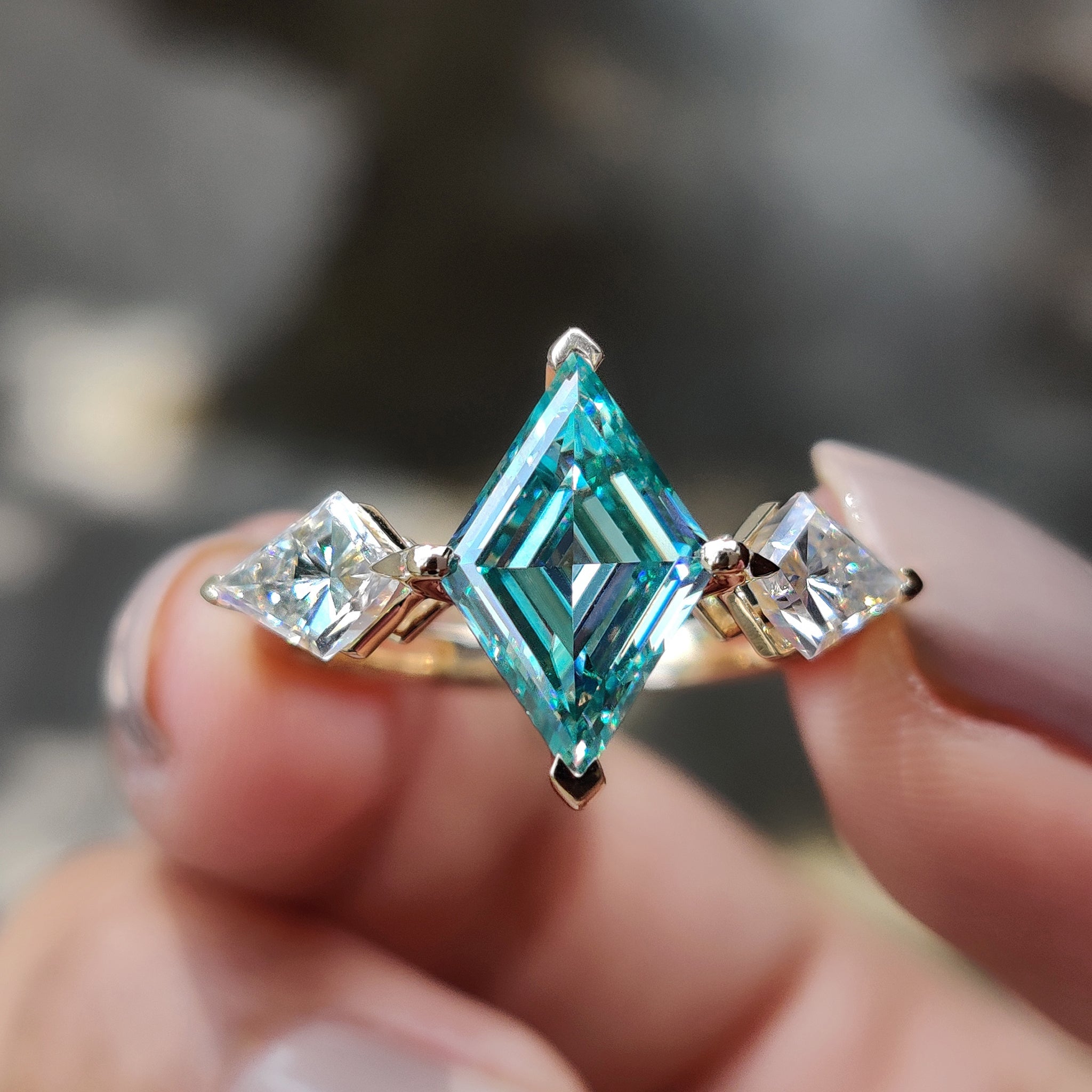 3 Stone Lozenge Engagement Ring Main image