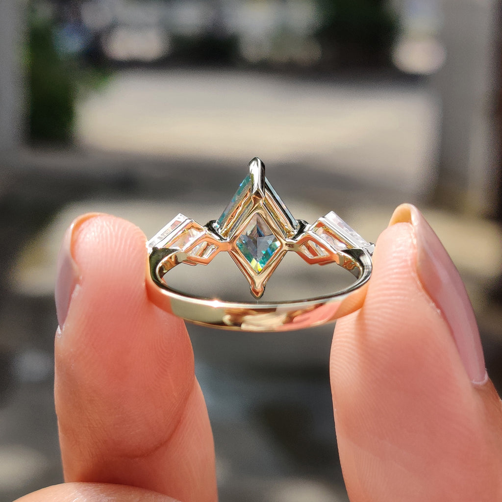 3 Stone Lozenge Engagement Ring