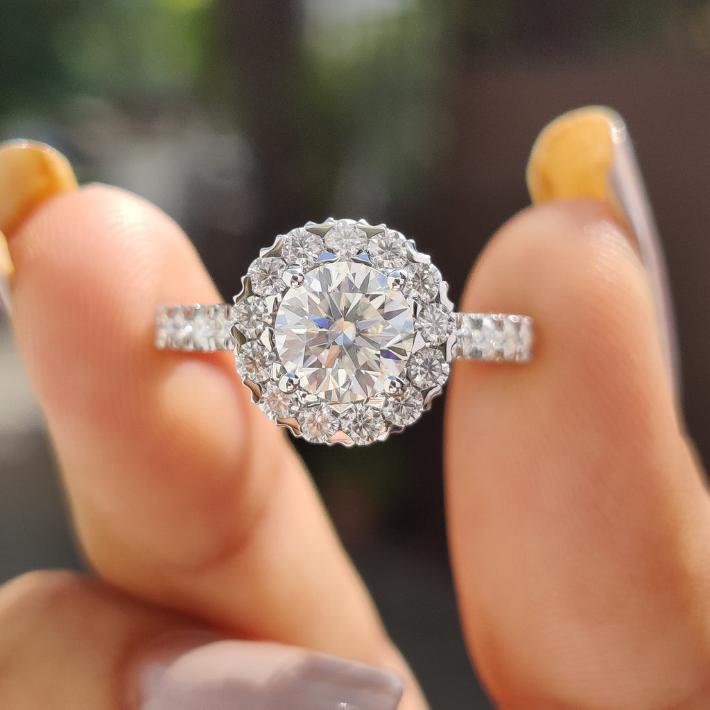 Round Moissanite Halo Engagement Ring
