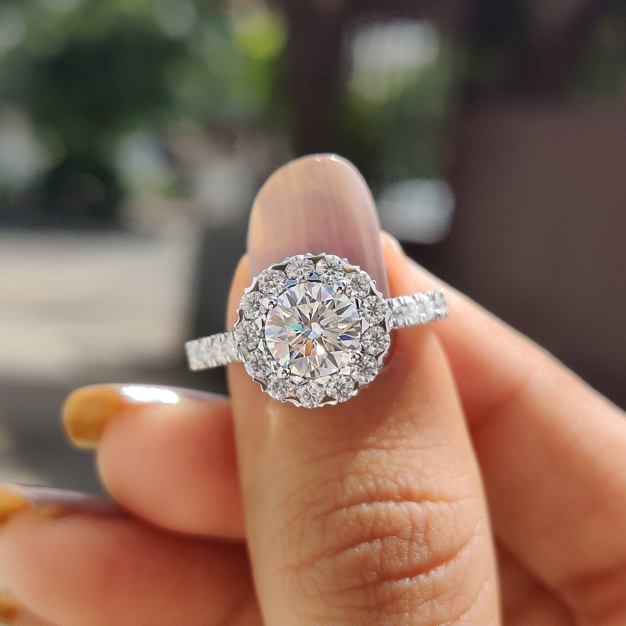 Round Moissanite Halo Engagement Ring