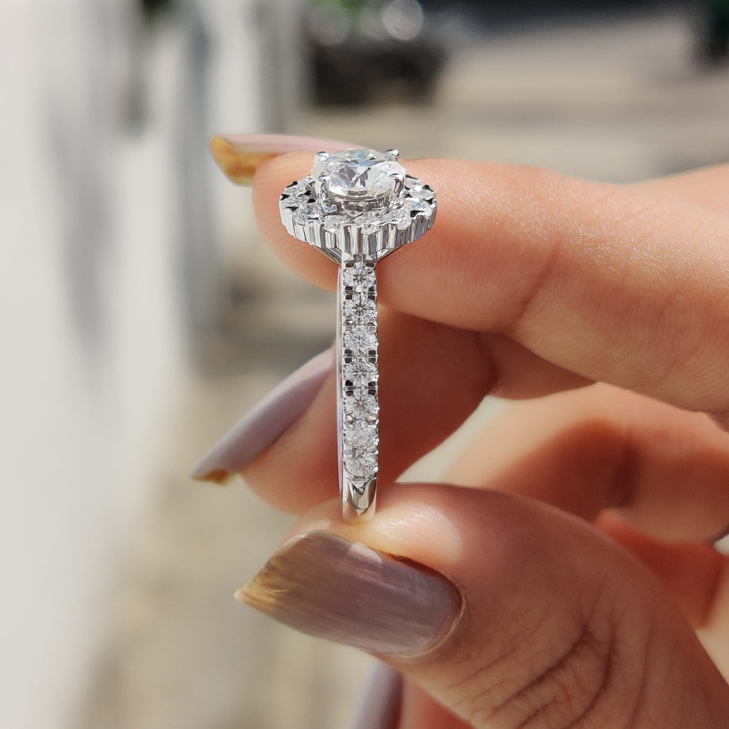 Round Moissanite Halo Engagement Ring
