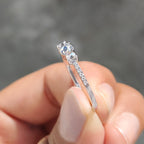 Round Rose Cut 3 Stone Engagement Ring With Pave Setting