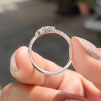 Round Rose Cut 3 Stone Engagement Ring With Pave Setting