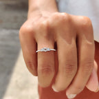 Round Rose Cut 3 Stone Engagement Ring With Pave Setting