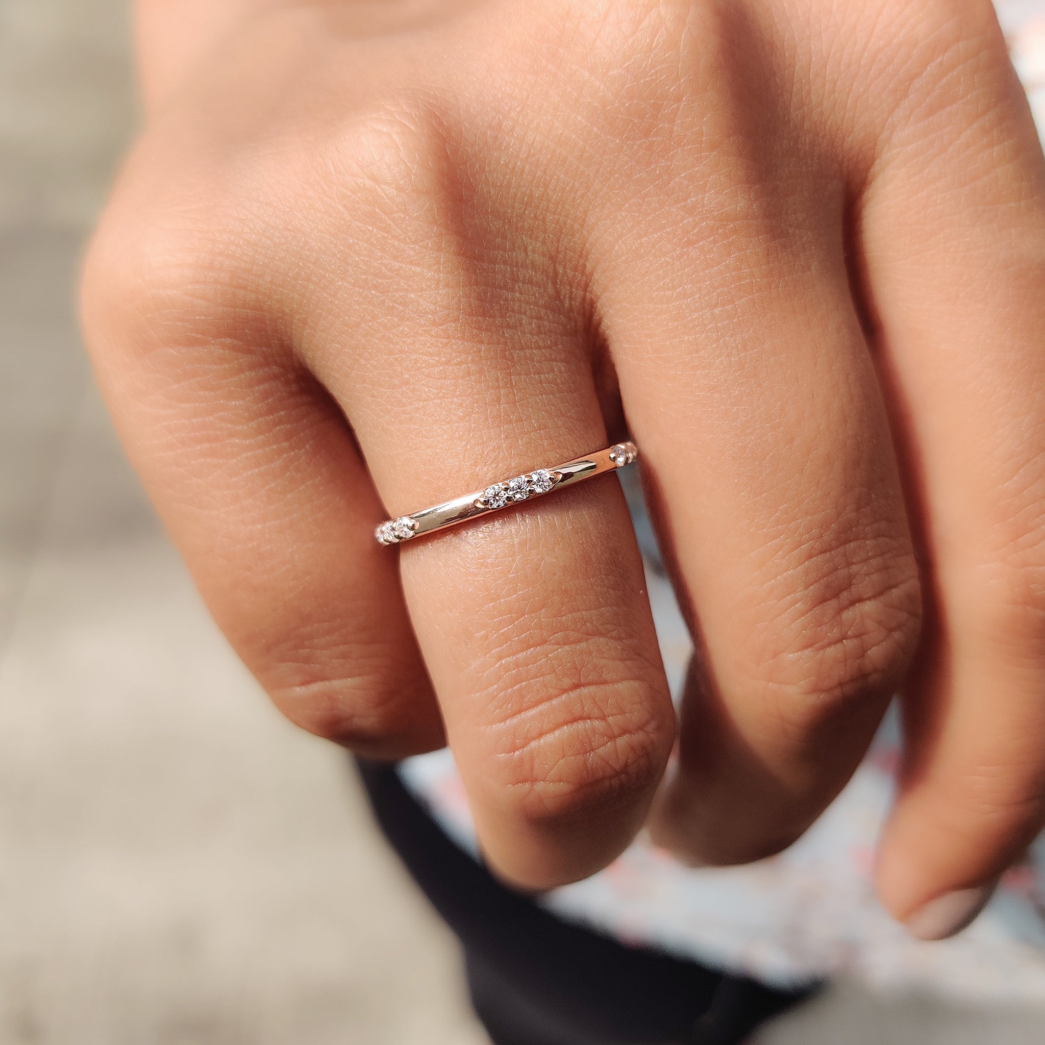 Simple Round Moissanite Minimalist Wedding Band