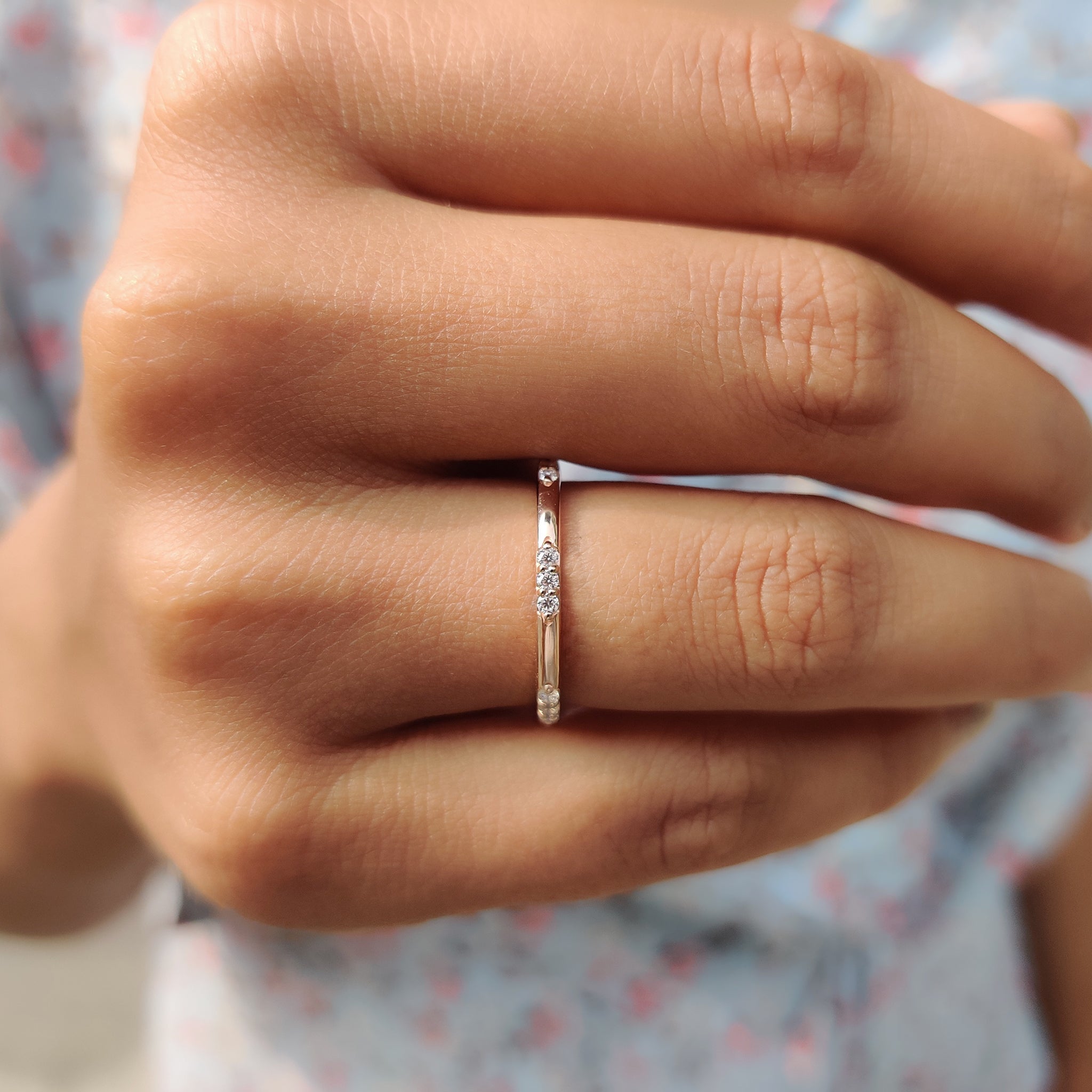 Simple Round Moissanite Minimalist Wedding Band