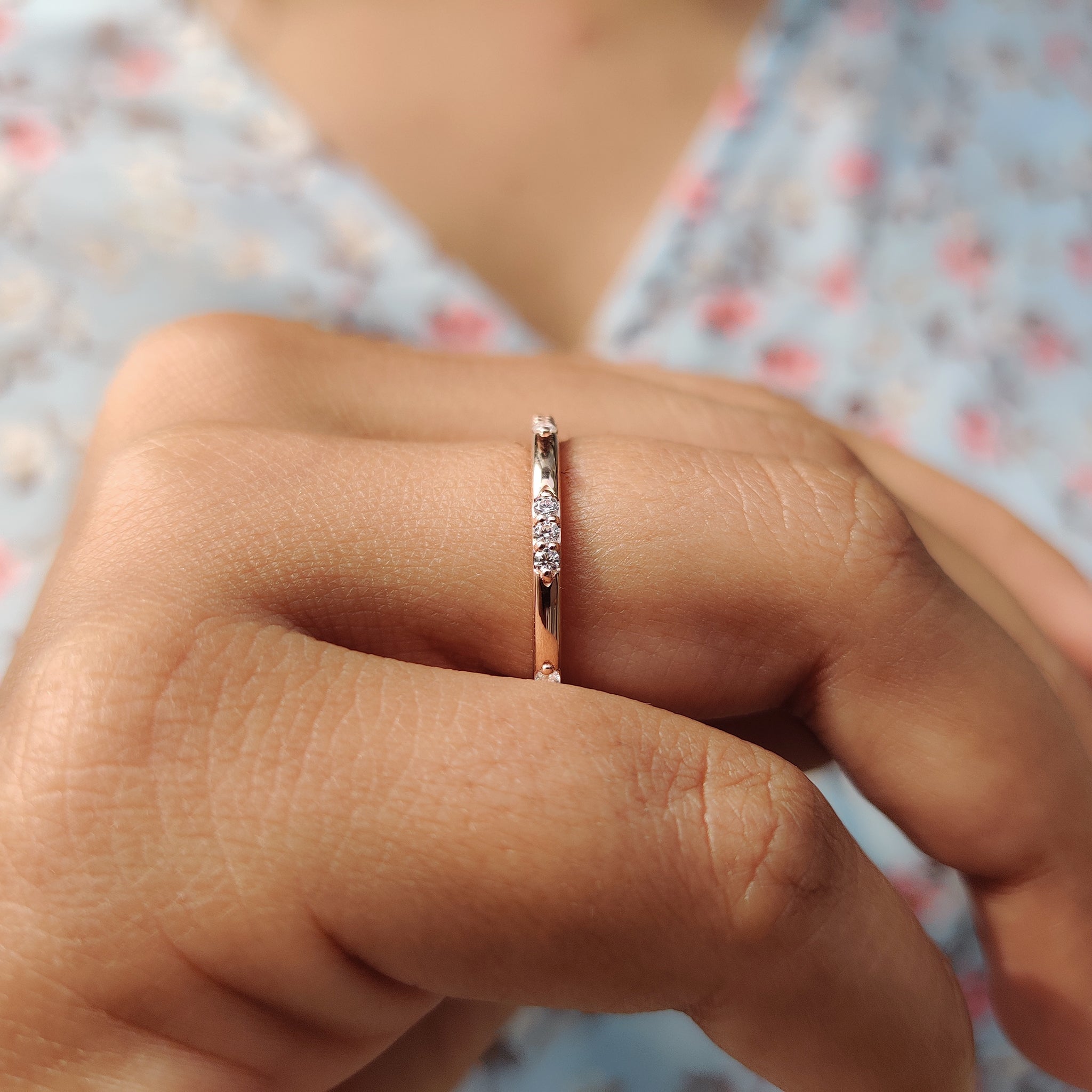 Simple Round Moissanite Minimalist Wedding Band