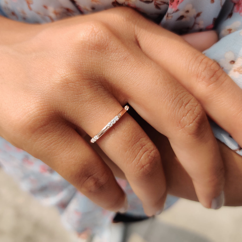 Simple Round Moissanite Minimalist Wedding Band