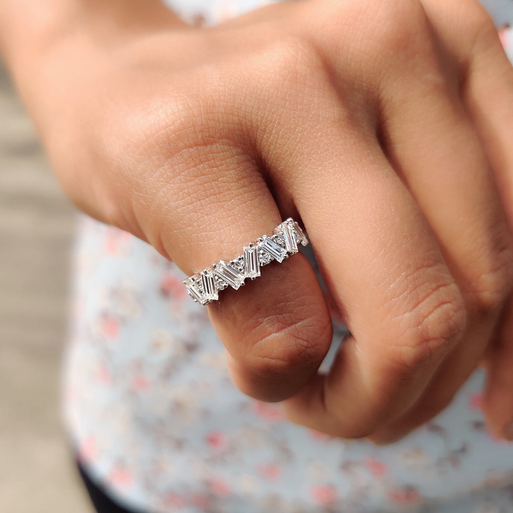 Baguette Cut Wedding band In Zig Zag Style