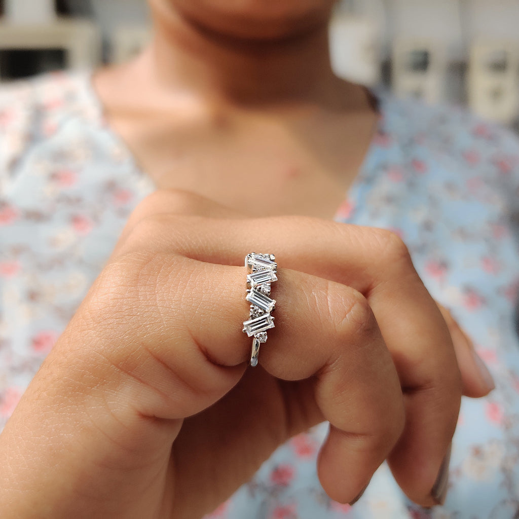 Baguette Cut Wedding band In Zig Zag Style