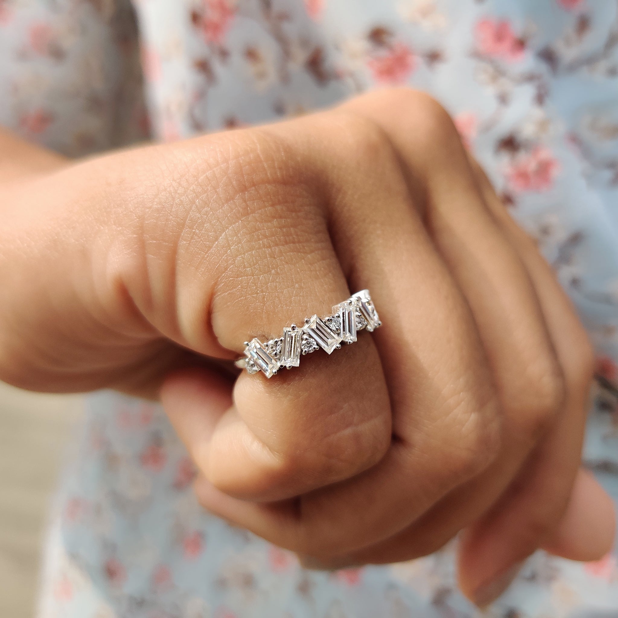 Baguette Cut Wedding band In Zig Zag Style
