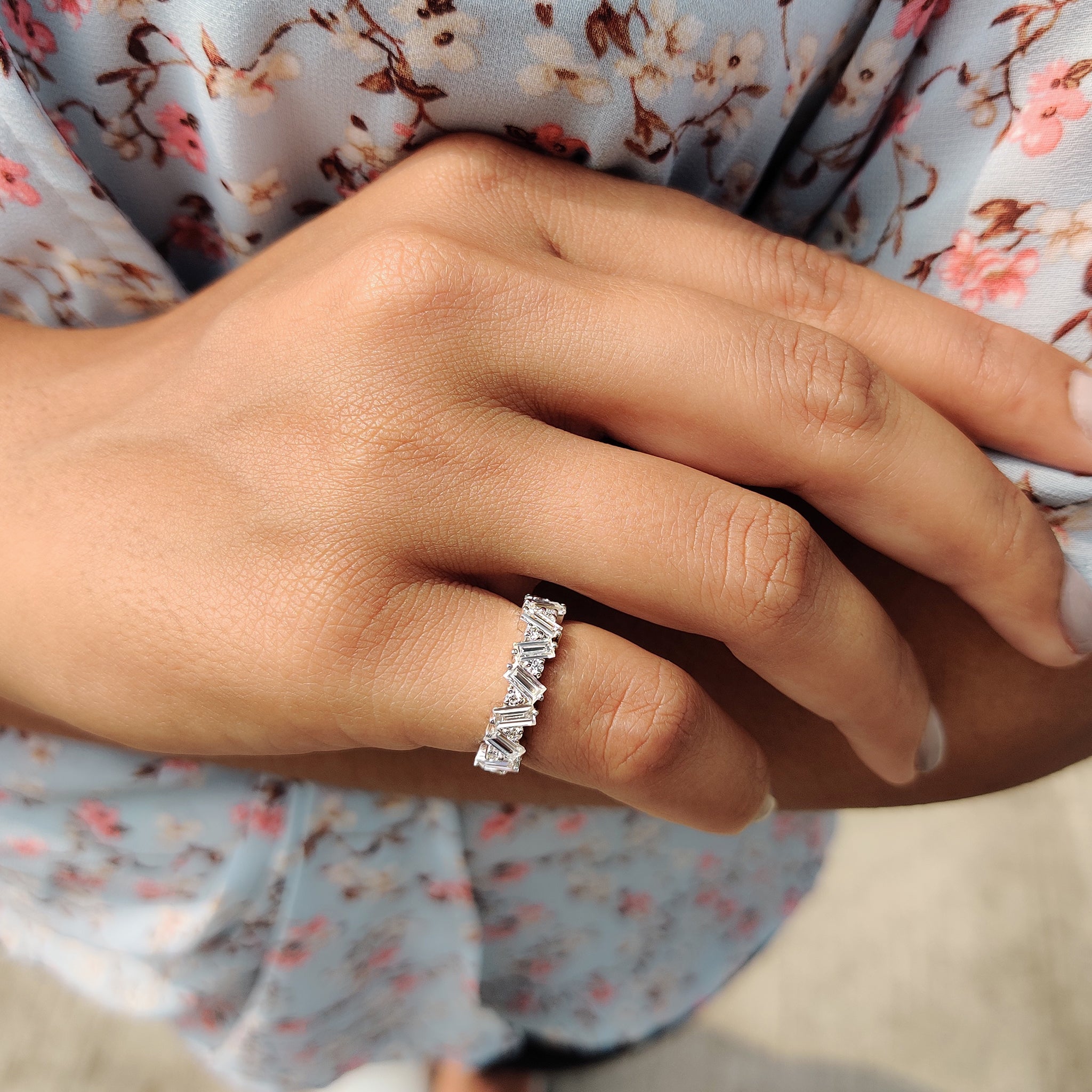 Baguette Cut Wedding band In Zig Zag Style