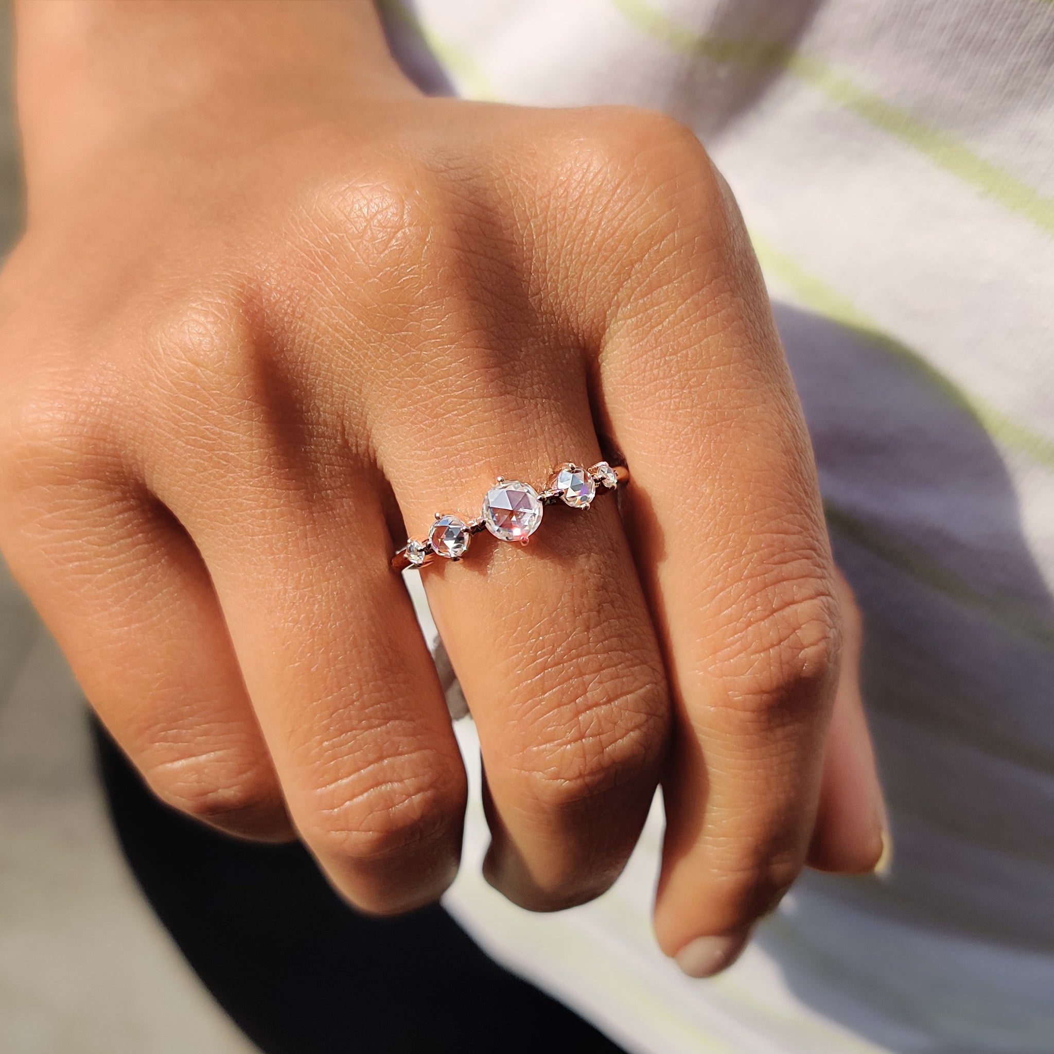 Round Rose cut Moissanite Ring With Compass Prong Setting Secondary image