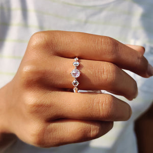 Round Rose cut Moissanite Ring With Compass Prong Setting