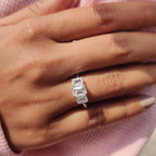 Emerald Cut Moissanite 3 Stone Engagement Ring