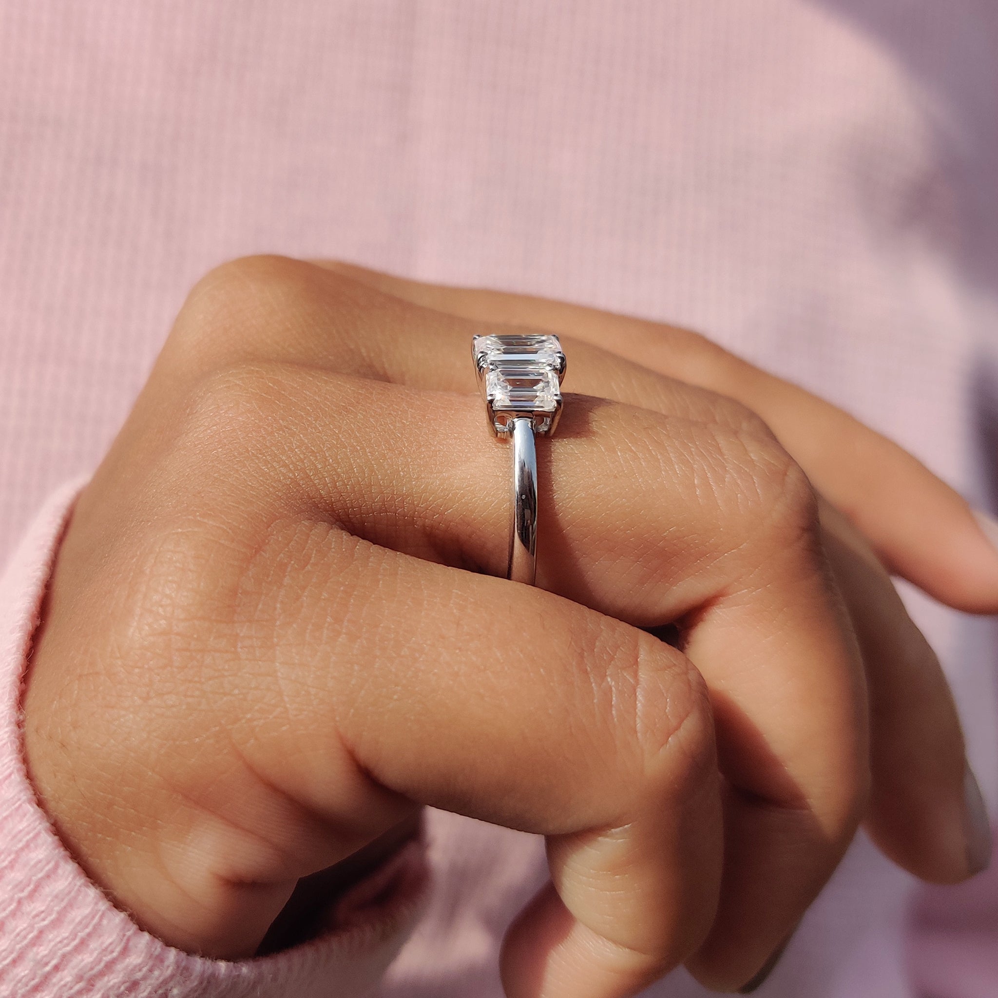 Emerald Cut Moissanite 3 Stone Engagement Ring Secondary image