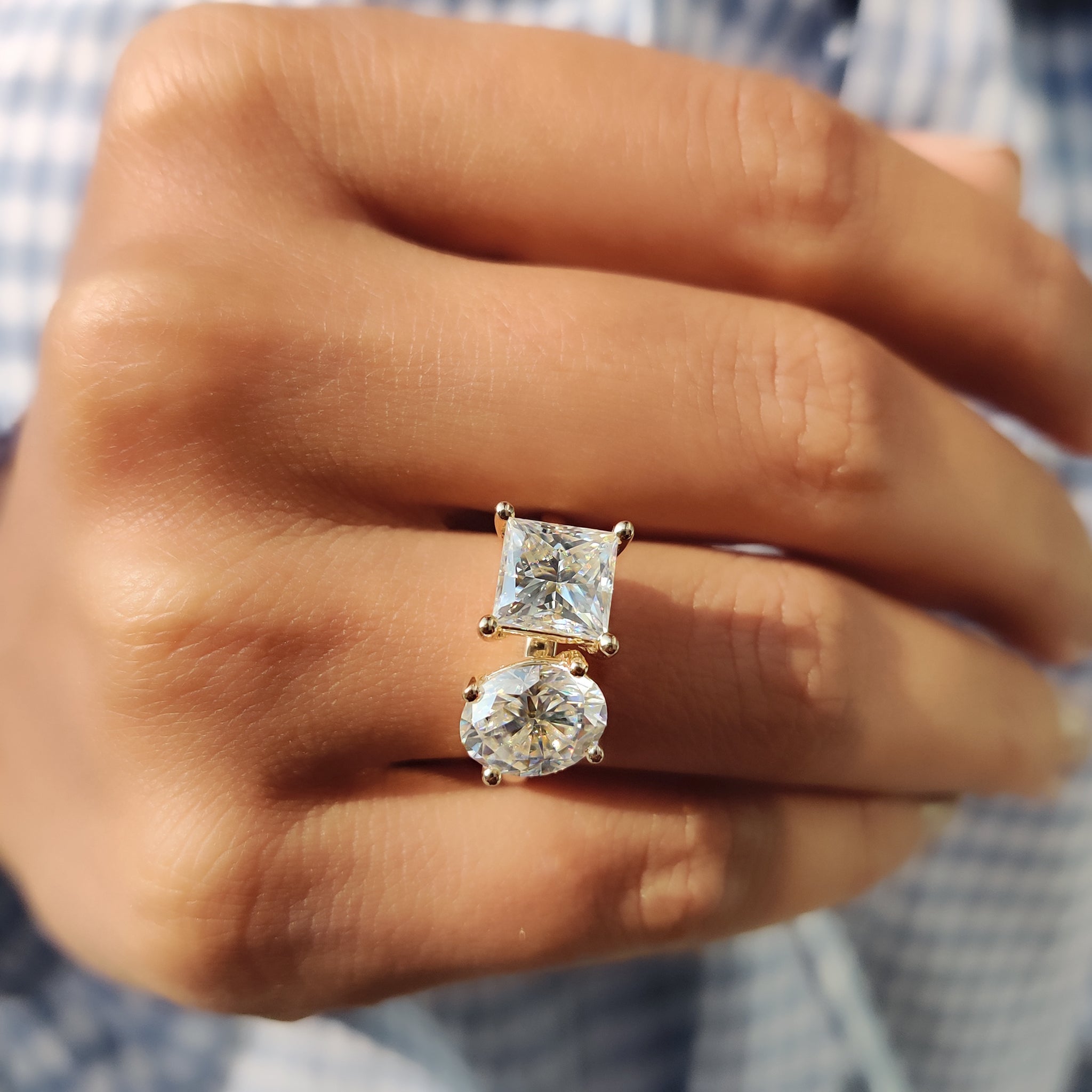 Oval and Princess Cut Moissanite Toi Et Moi Ring Main image