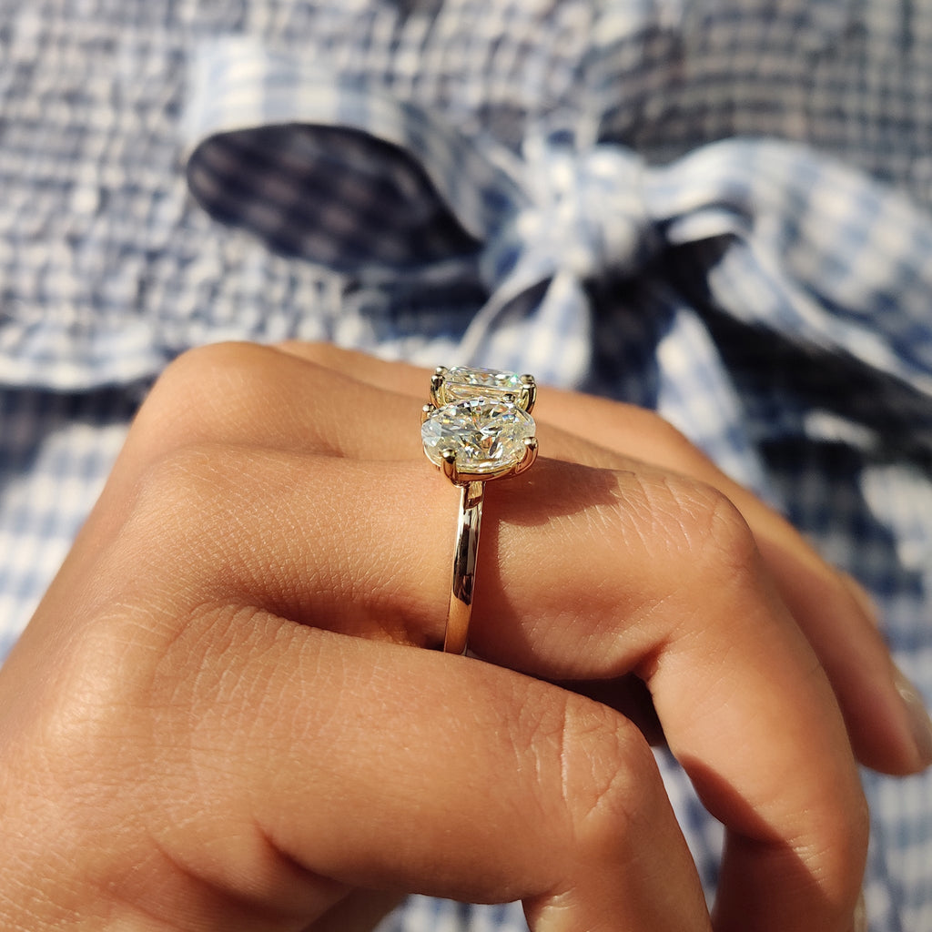 Oval and Princess Cut Moissanite Toi Et Moi Ring