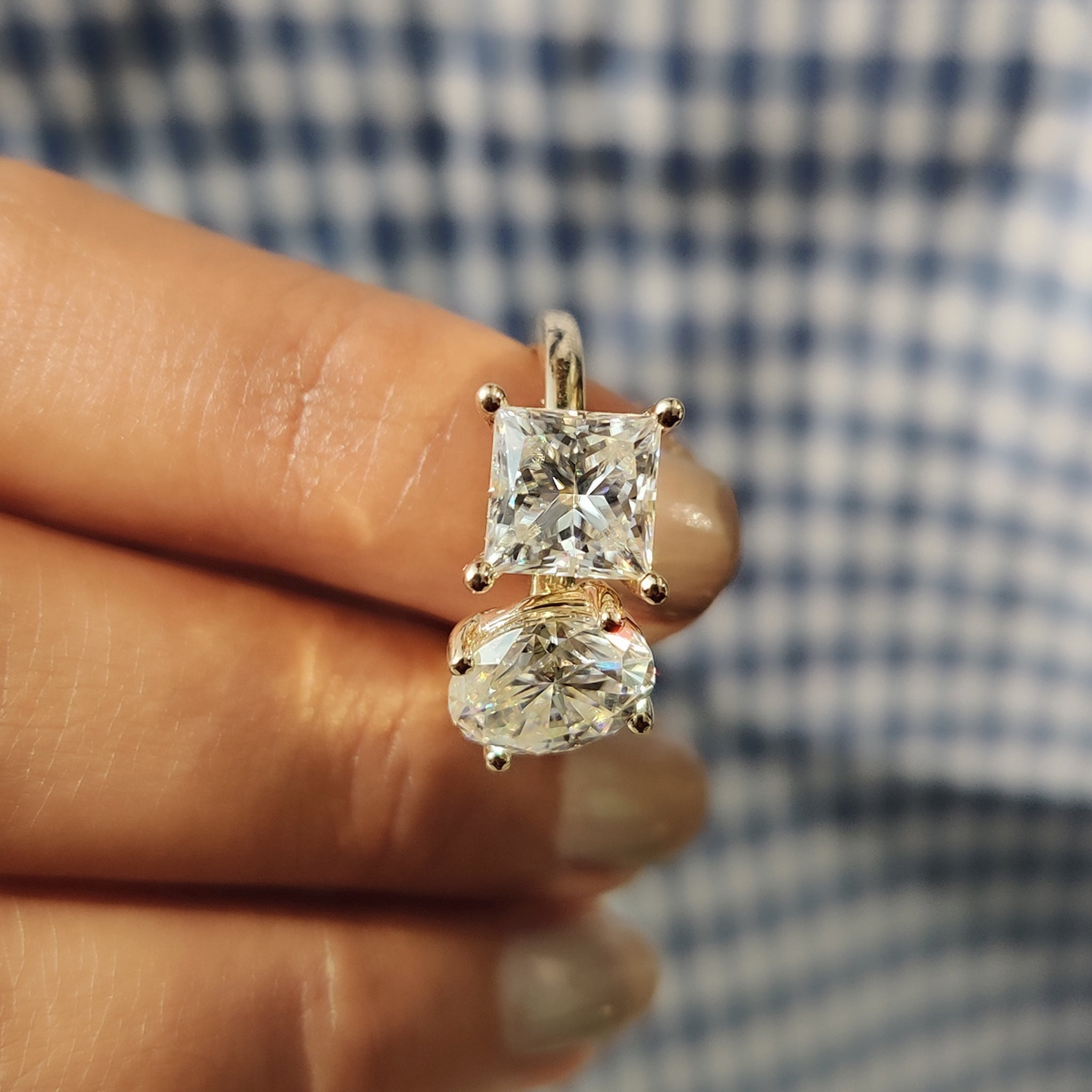 Oval and Princess Cut Moissanite Toi Et Moi Ring