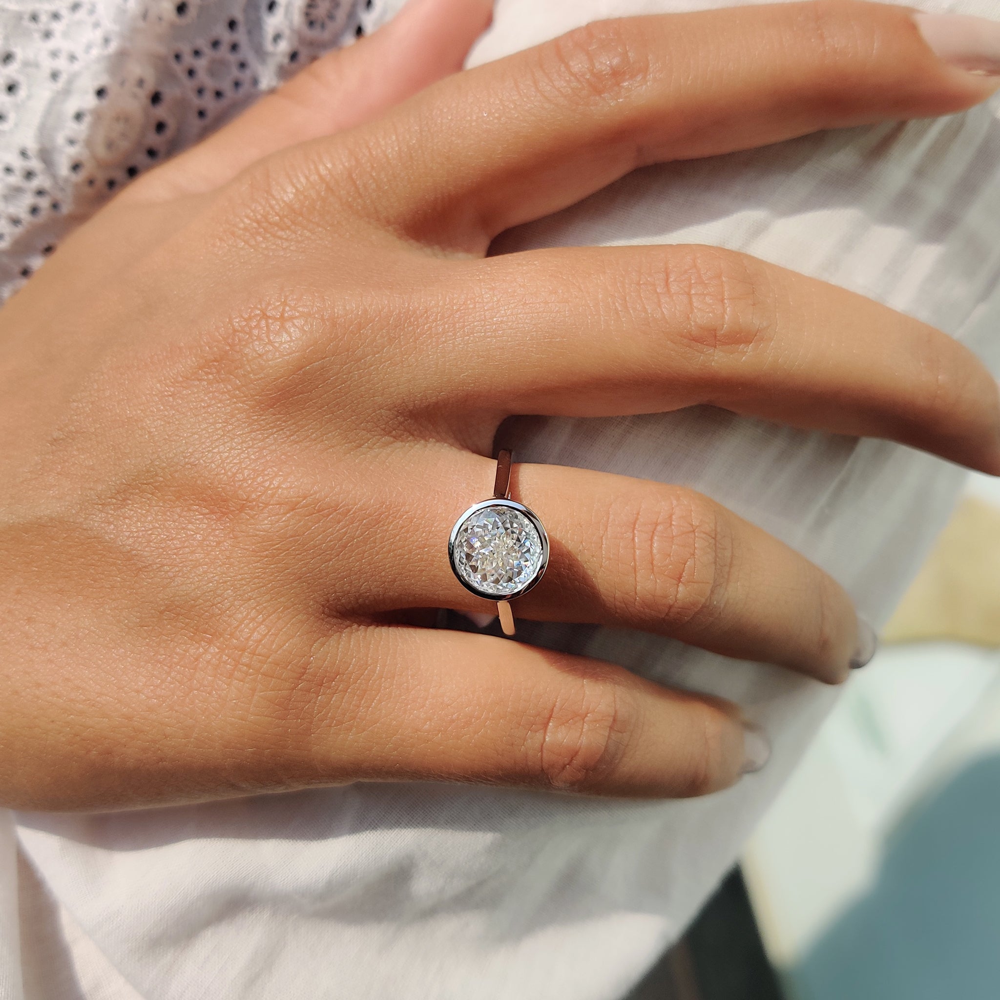 Portuguese Cut Bezel Set Engagement Ring