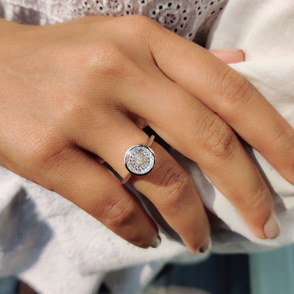 Portuguese Cut Bezel Set Engagement Ring