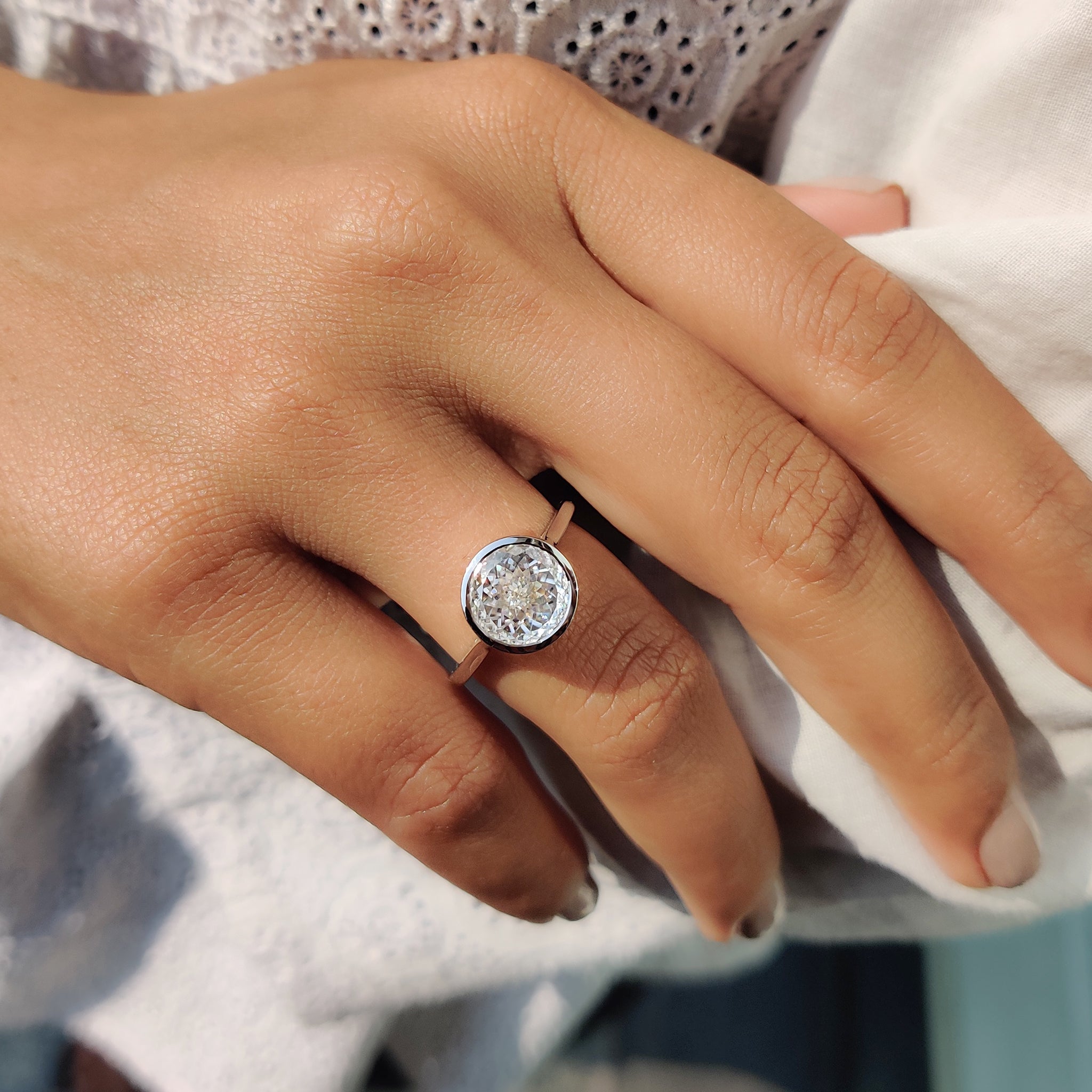 Portuguese Cut Bezel Set Engagement Ring