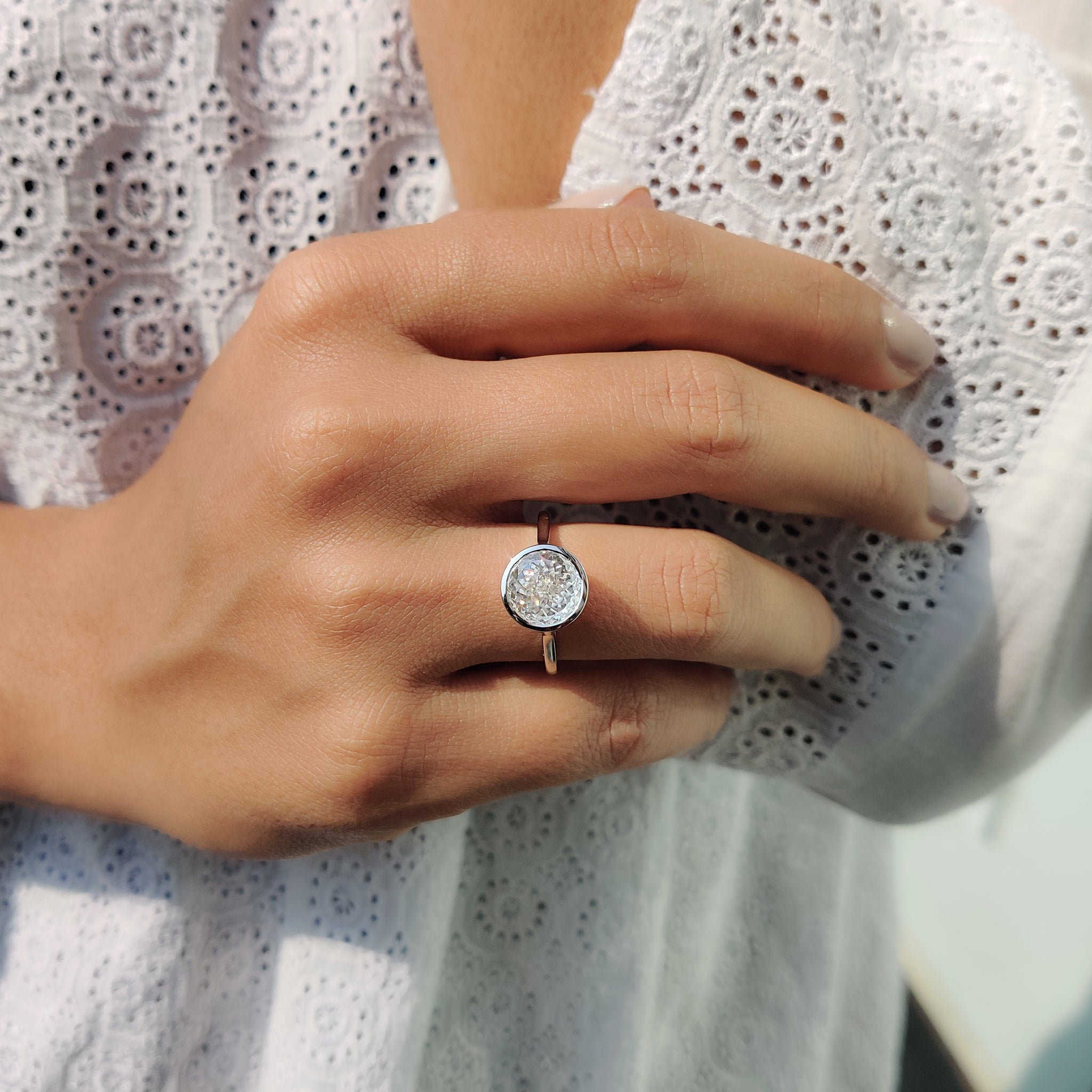 Portuguese Cut Bezel Set Engagement Ring