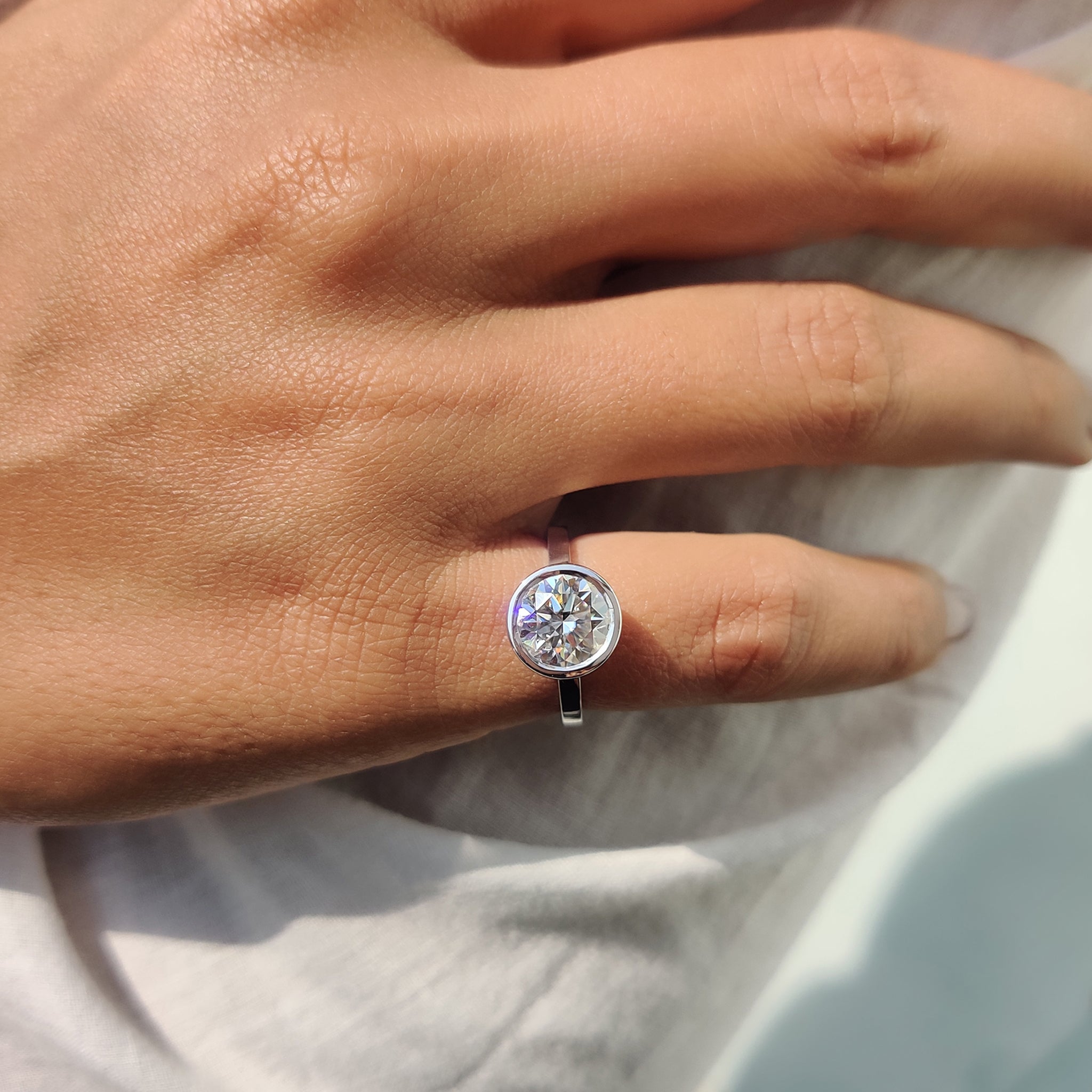 Bezel Set Engagement Ring with Round Diamond