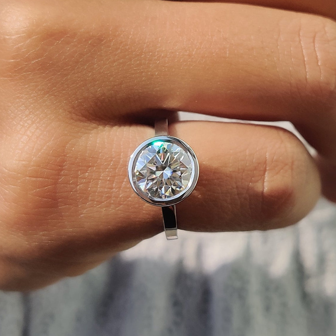 Bezel Set Engagement Ring with Round Diamond Main image