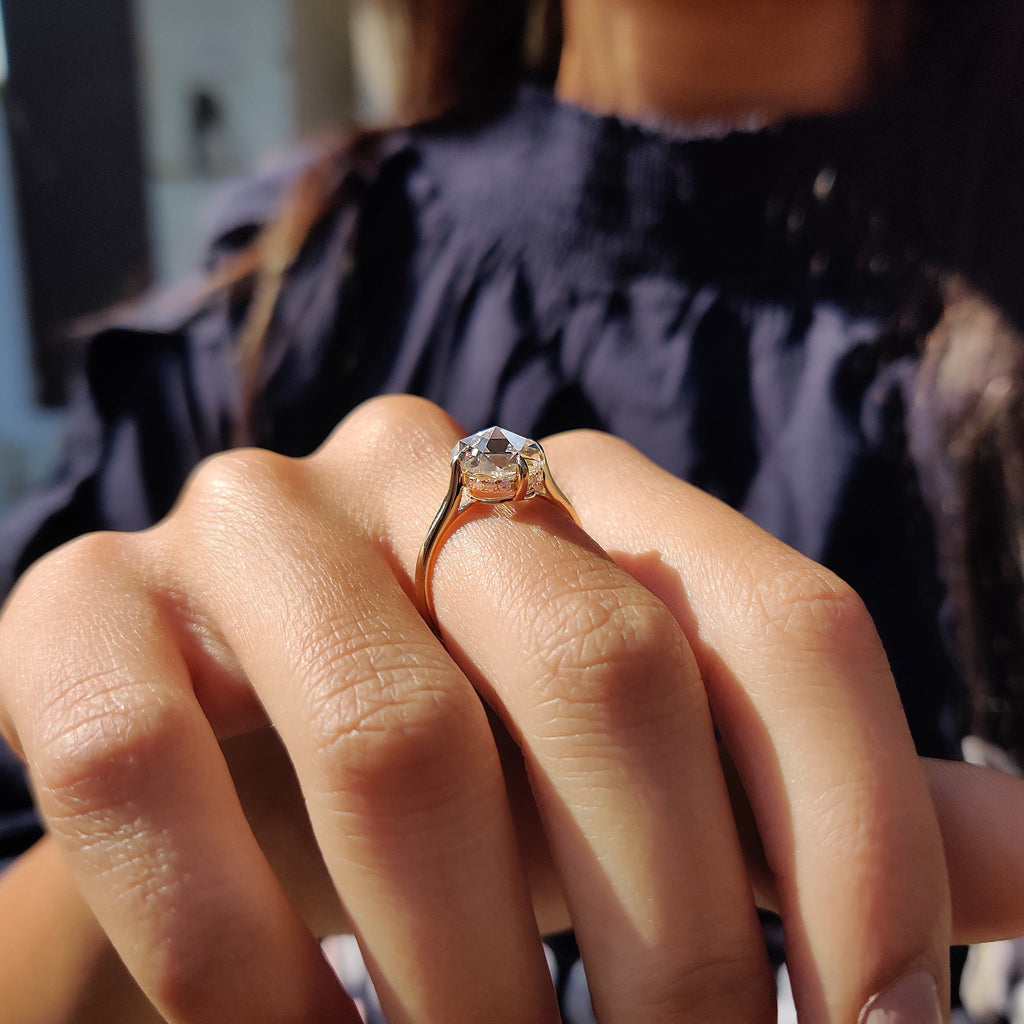Cushion Rose Cut Solitaire Engagement Ring