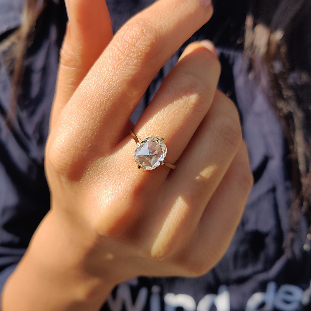 Cushion Rose Cut Solitaire Engagement Ring