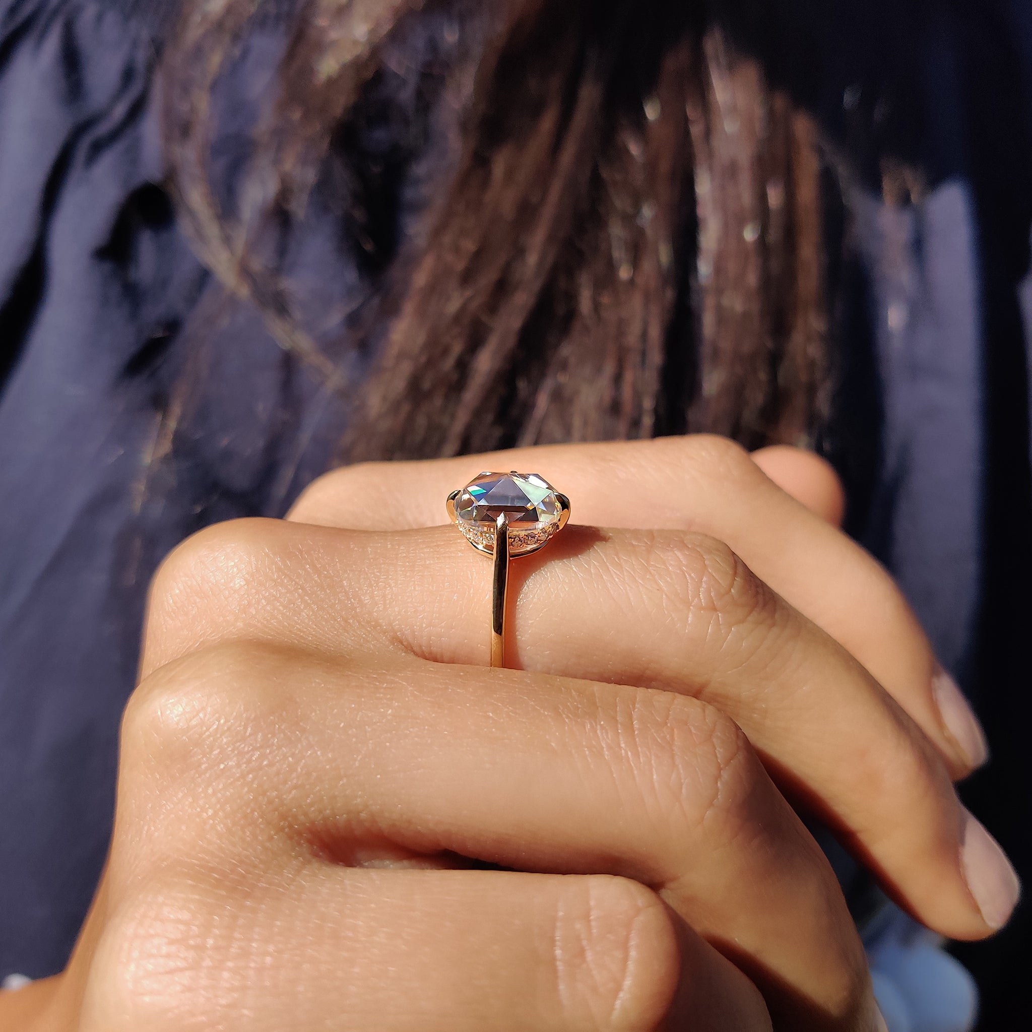 Cushion Rose Cut Solitaire Engagement Ring