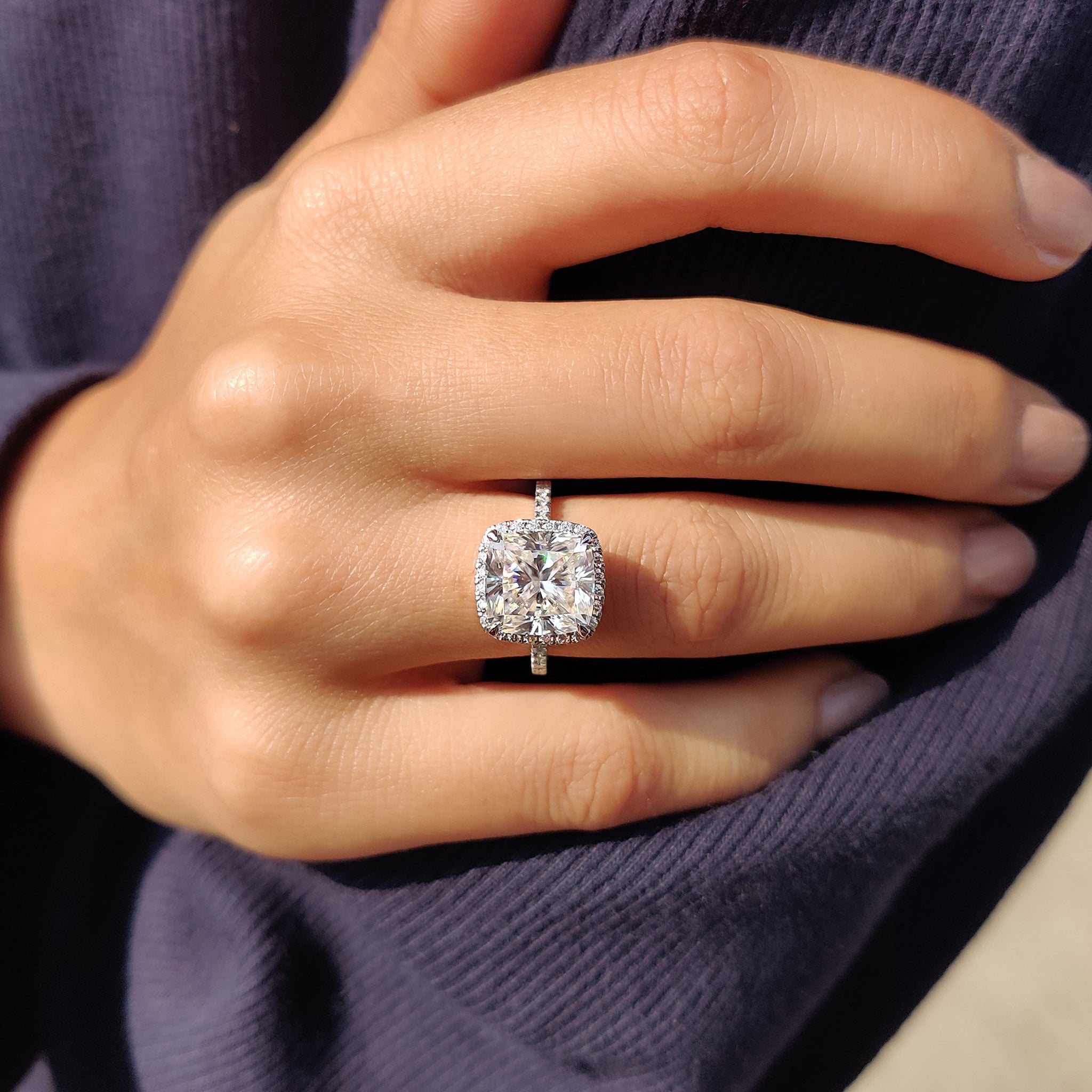 Cushion Cut Engagement Ring In Halo Style Secondary image
