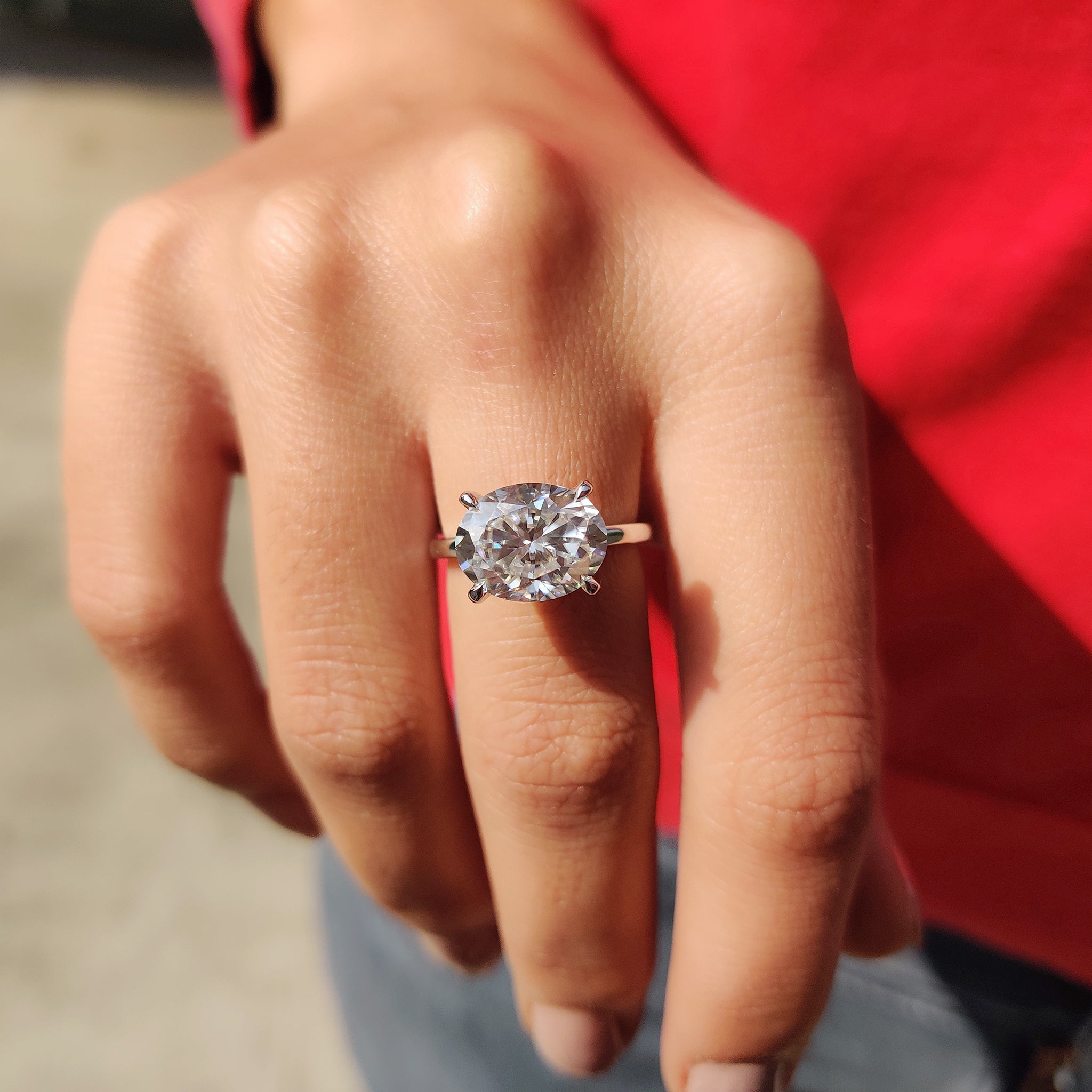 Oval Shaped Diamond Ring In East West Style