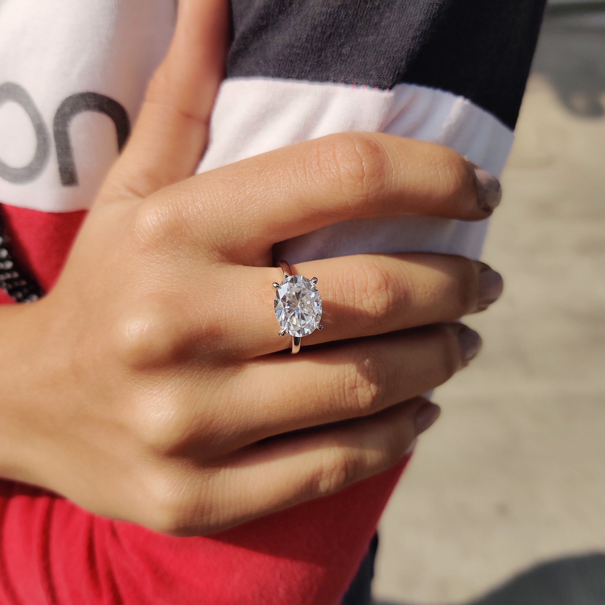 Oval Shaped Diamond Ring In East West Style