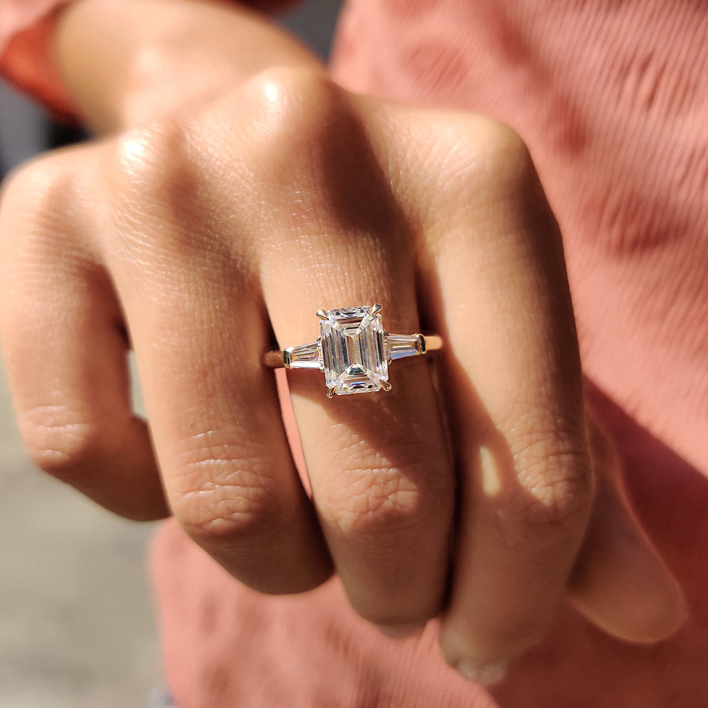 Emerald Cut Ring With Tapered Baguette Side Stone