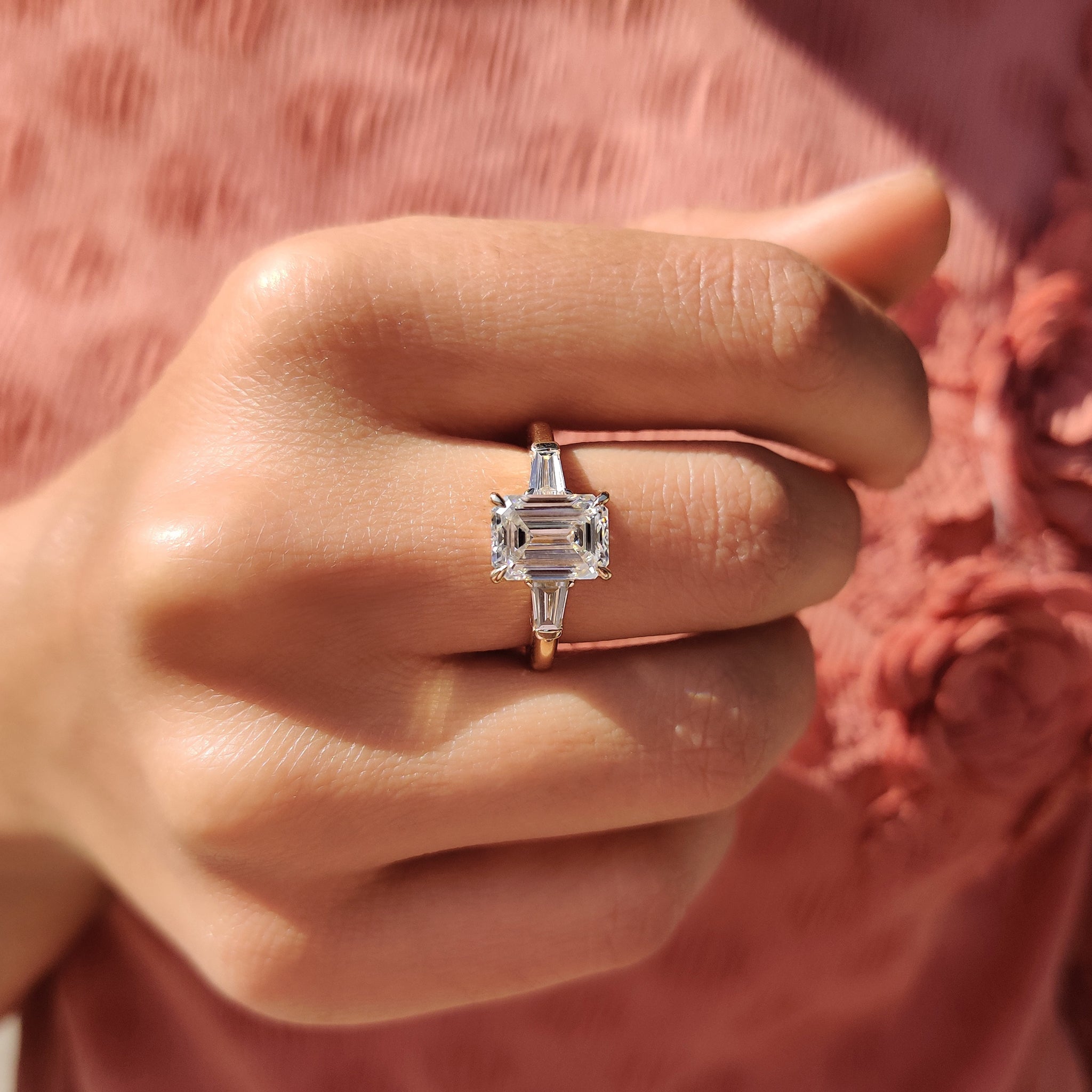 Emerald Cut Ring With Tapered Baguette Side Stone Secondary image
