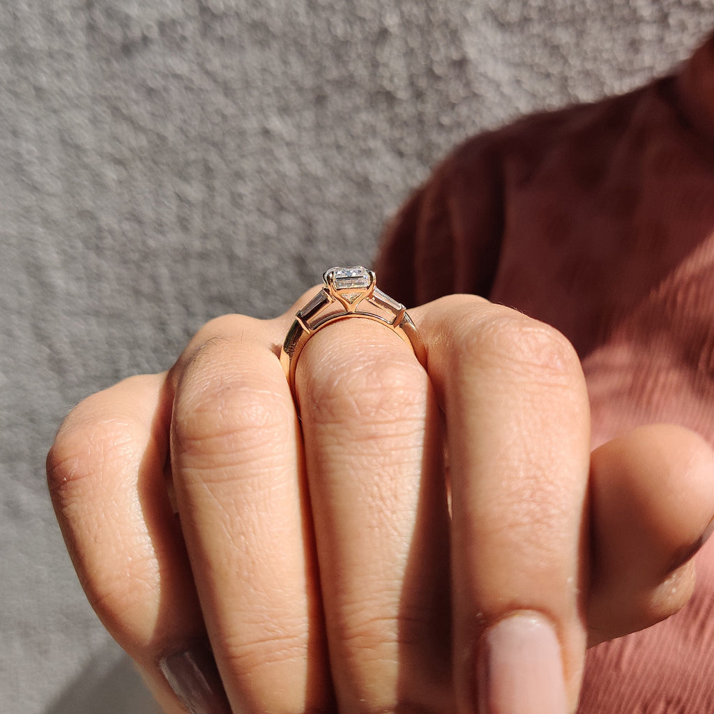 Emerald Cut Ring With Tapered Baguette Side Stone