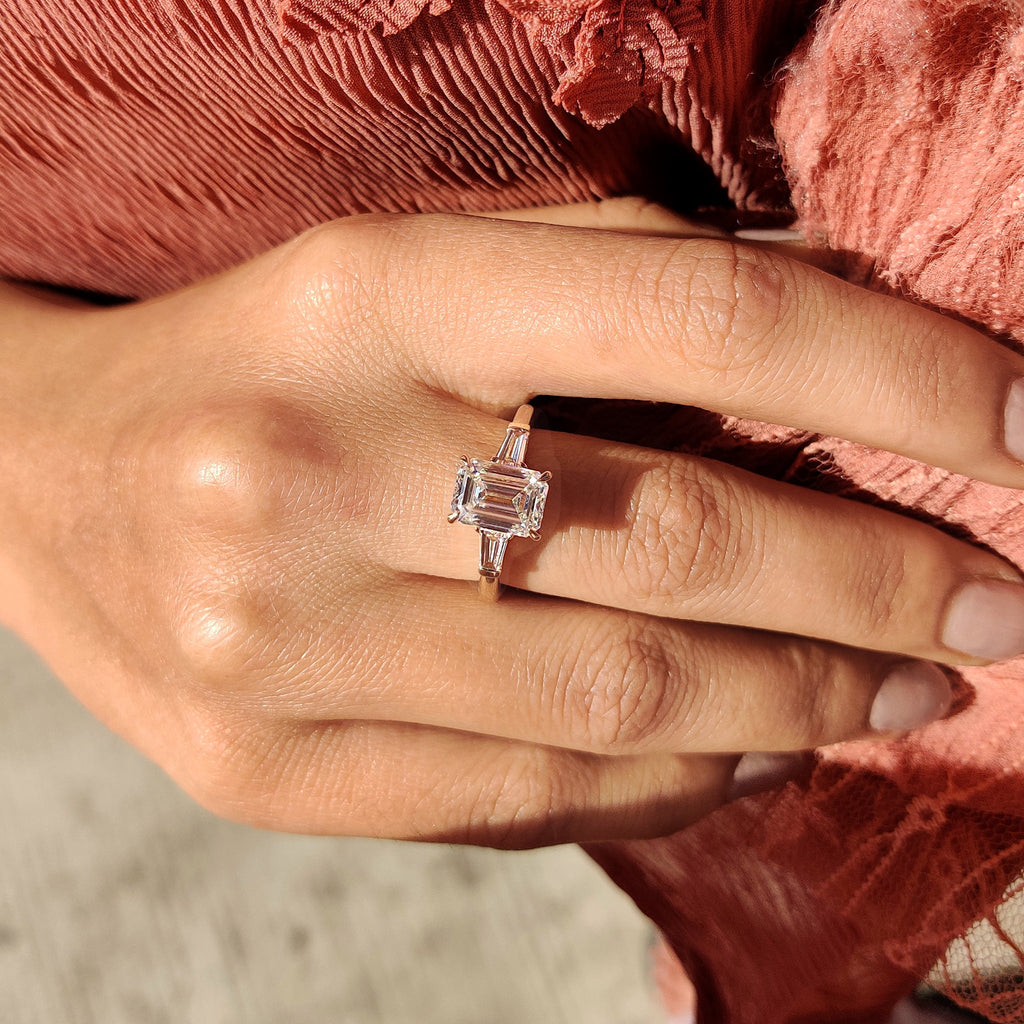 Emerald Cut Ring With Tapered Baguette Side Stone