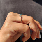 7 Stone Engagement Ring In Cyan Blue Round Rose Cut