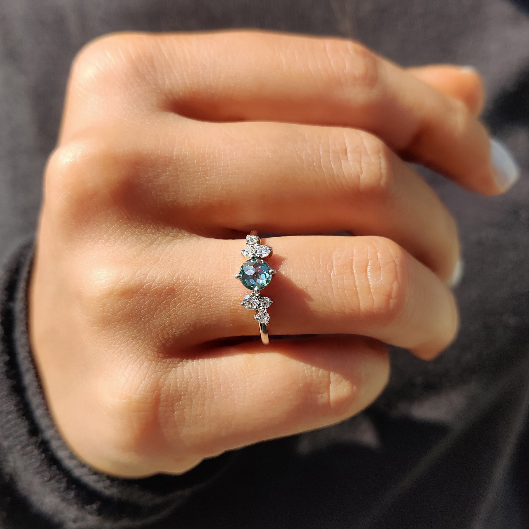 7 Stone Engagement Ring In Cyan Blue Round Rose Cut Main image