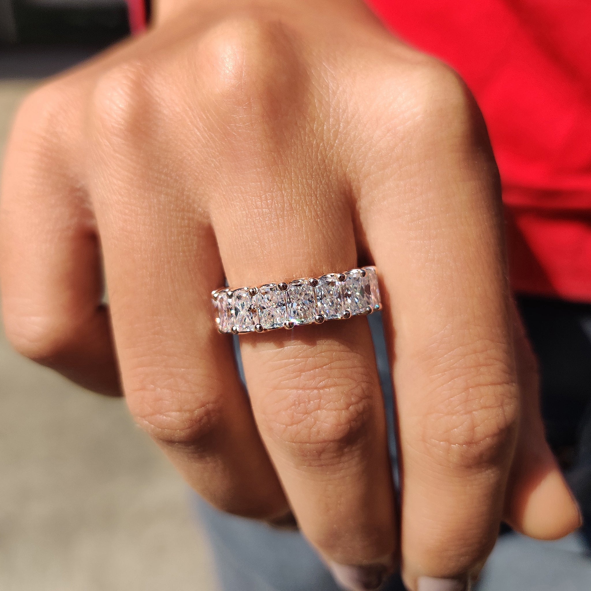 Rose Gold Radiant Cut Eternity Band