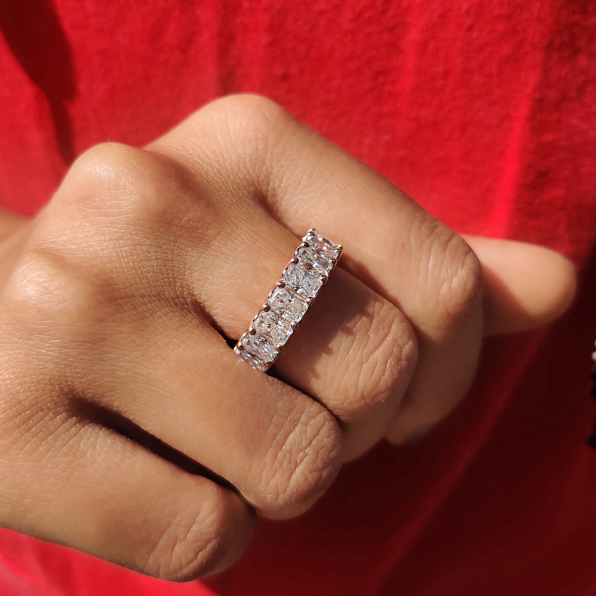 Rose Gold Radiant Cut Eternity Band