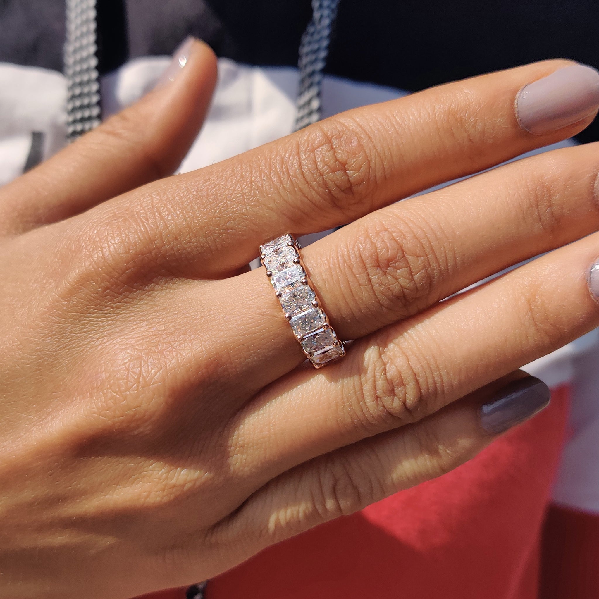 Rose Gold Radiant Cut Eternity Band