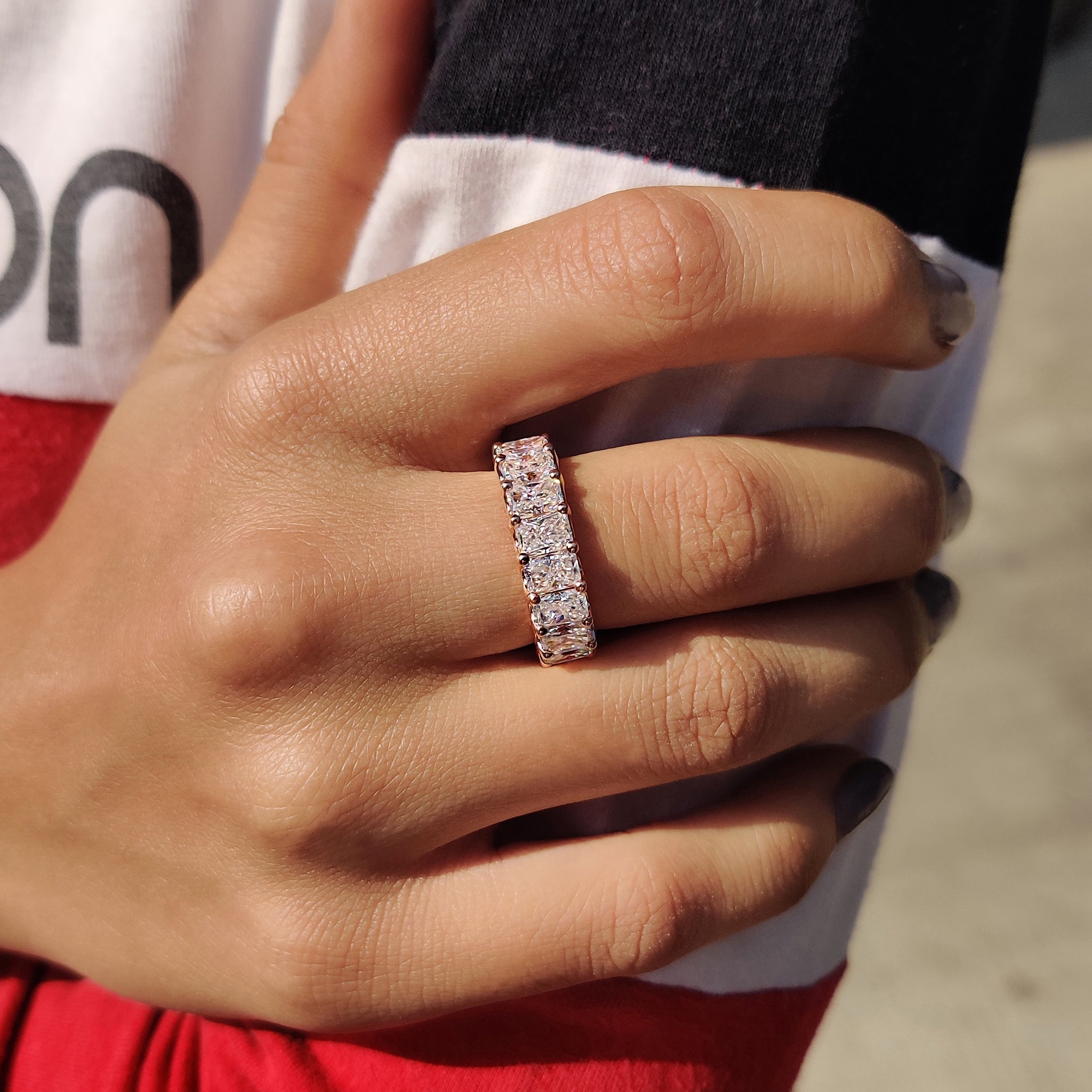 Rose Gold Radiant Cut Eternity Band