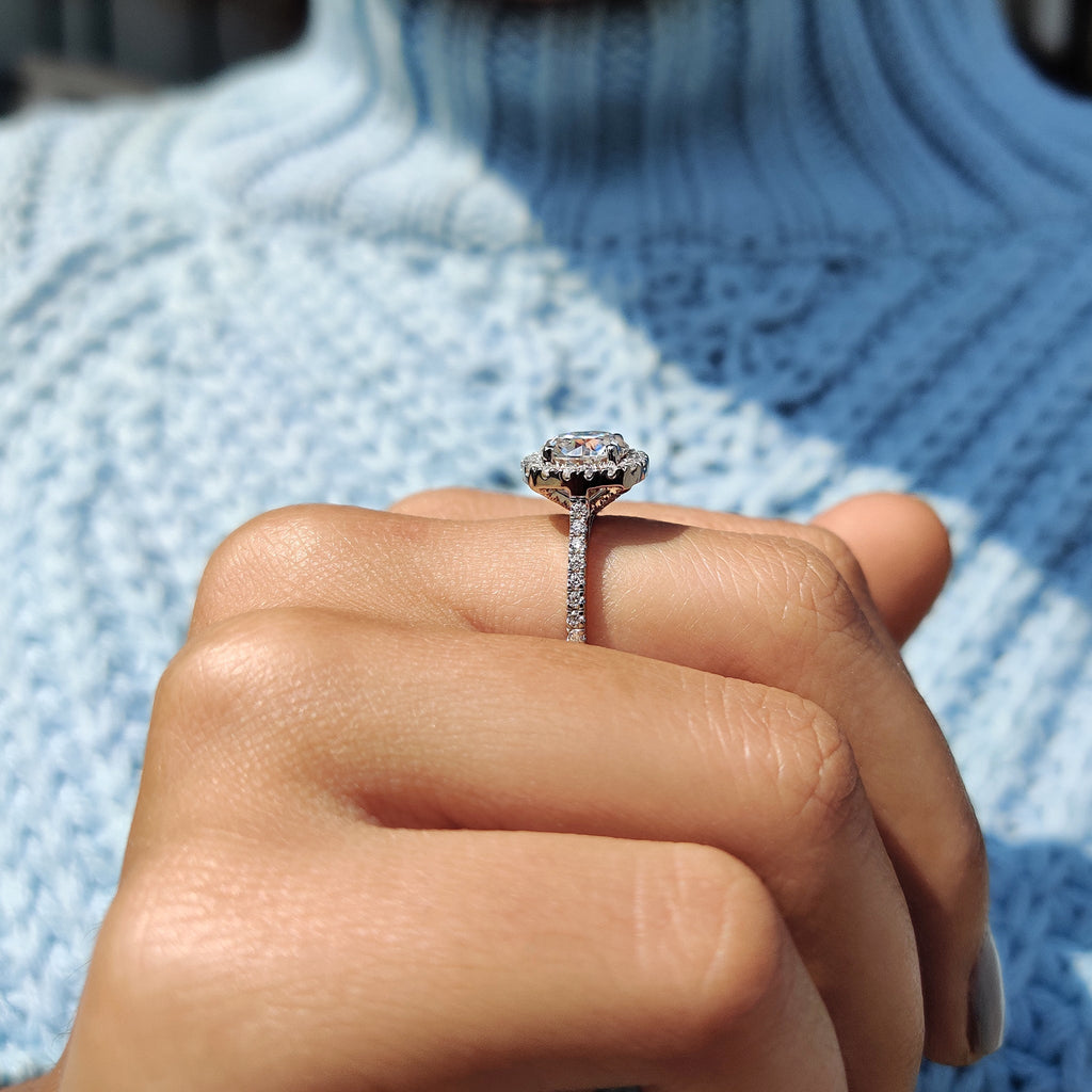 Round Halo Engagement Ring in 4 Prong Setting