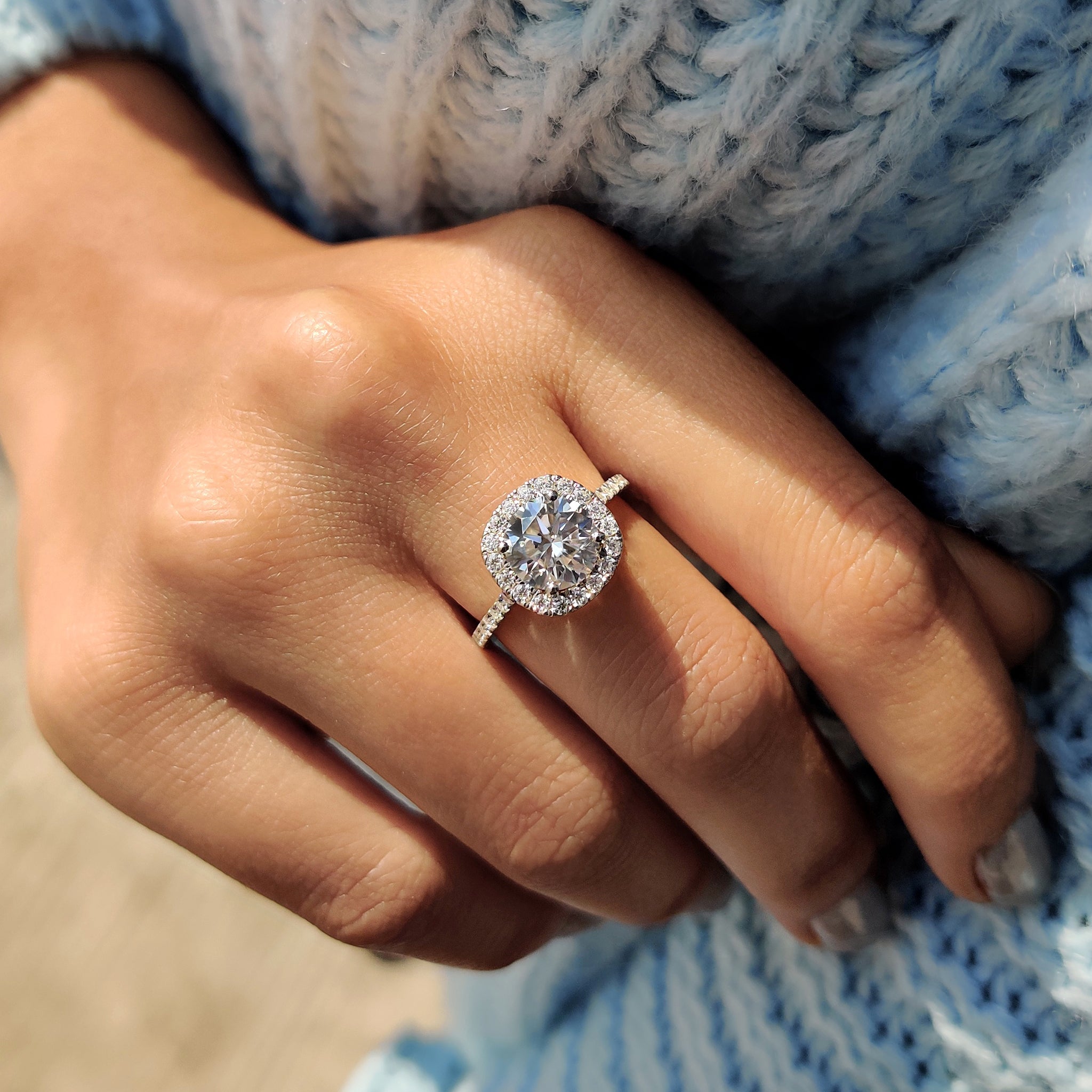 Round Halo Engagement Ring in 4 Prong Setting