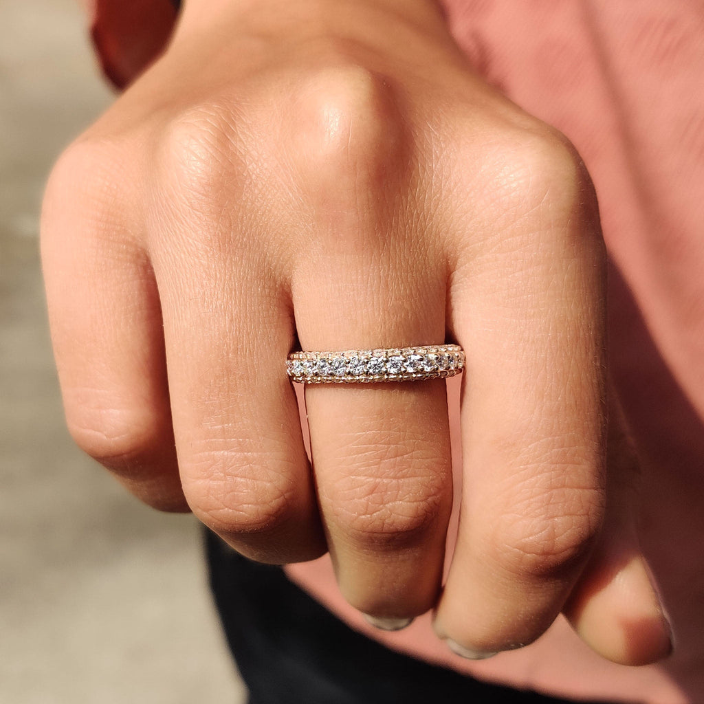 Three Row Diamond Band With Round Cut