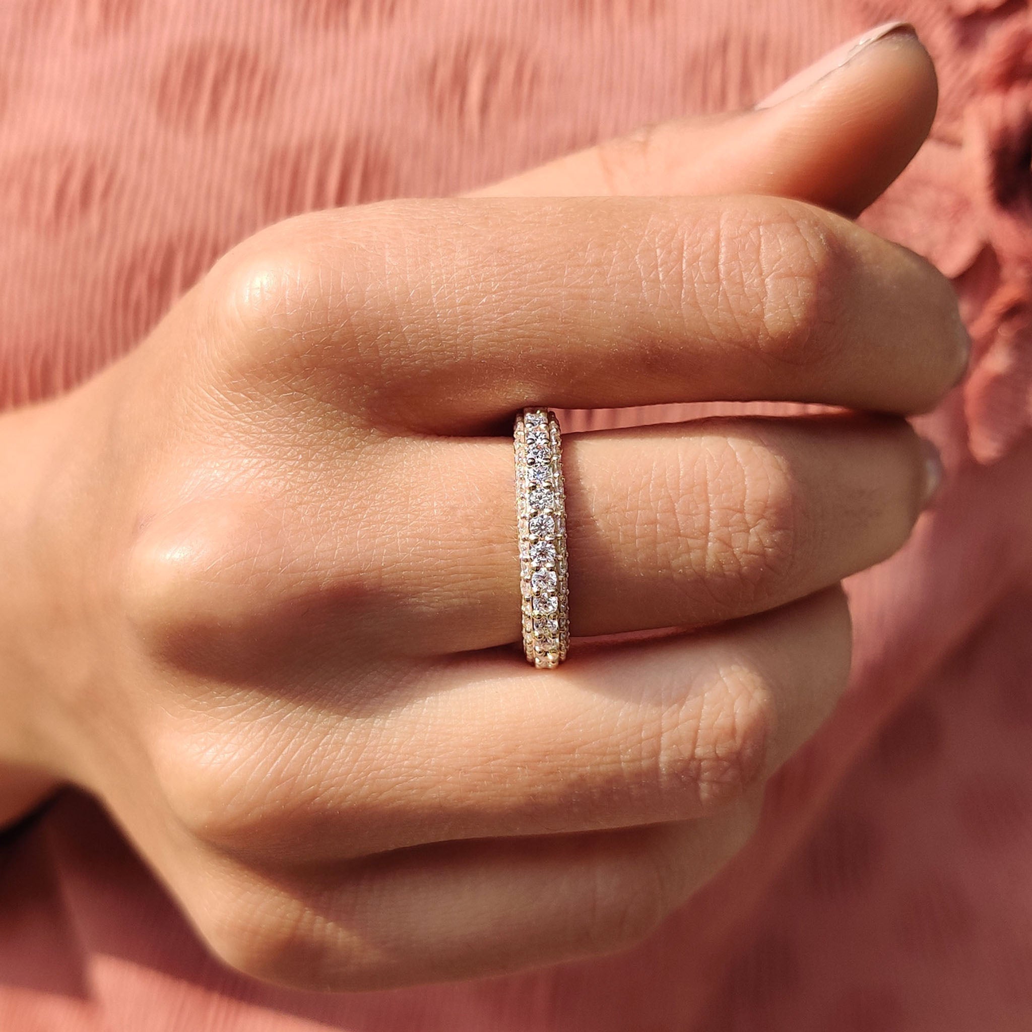 Three Row Diamond Band With Round Cut