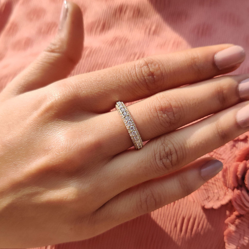 Three Row Diamond Band With Round Cut